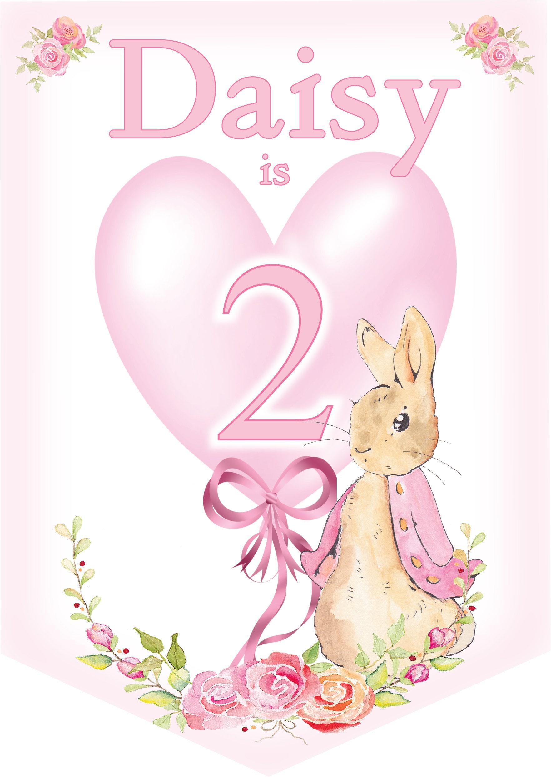 Flopsy Bunny Birthday Bunting,Pink Peter Rabbit Banner,Girls Birthday Party Bunting,Personalised,Any Age