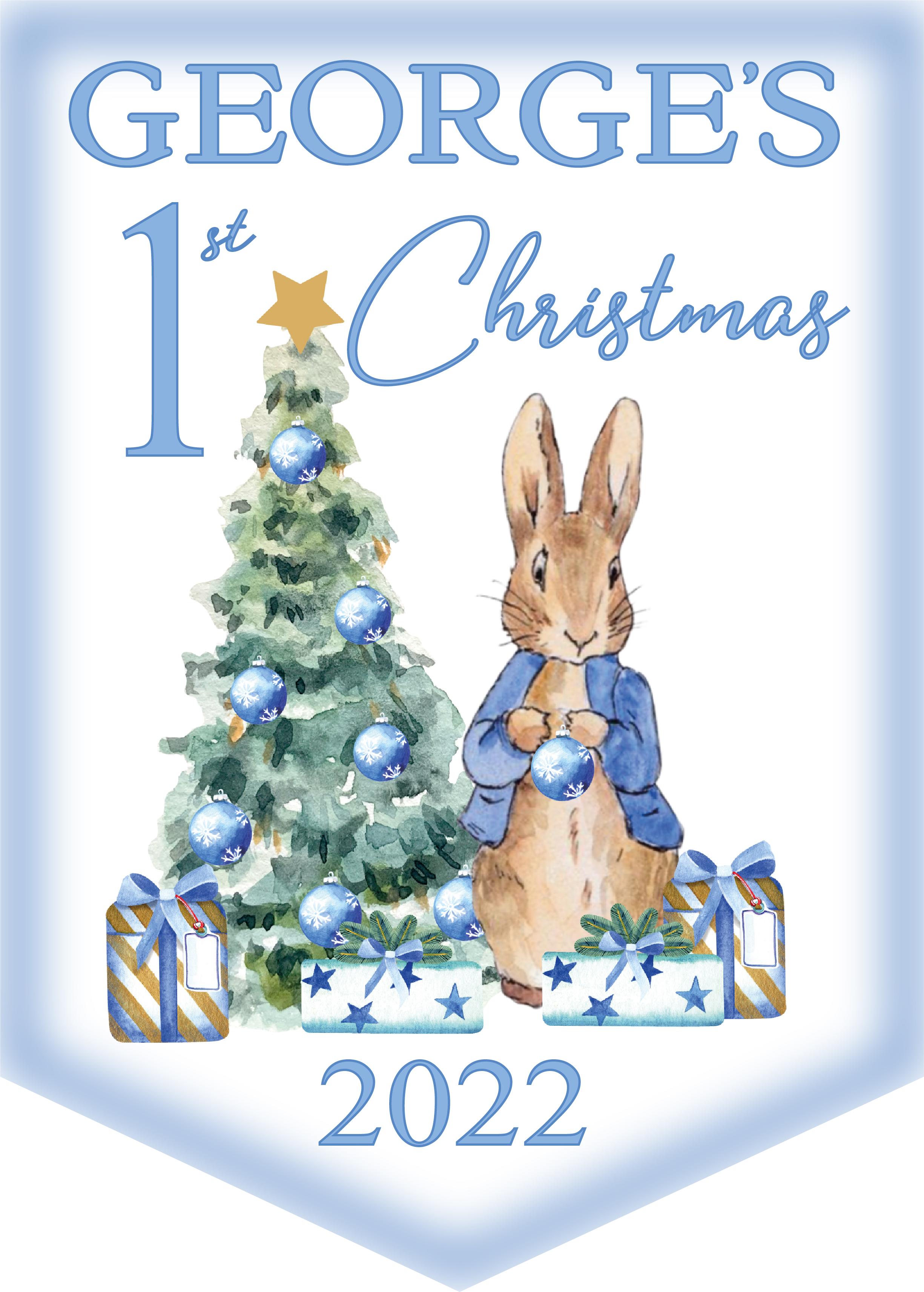 Babys First Christmas Bunting for Boy,Peter Rabbit,Personalised Ist Christmas Keepsake,1st Christmas Ornament,Christmas Decorations