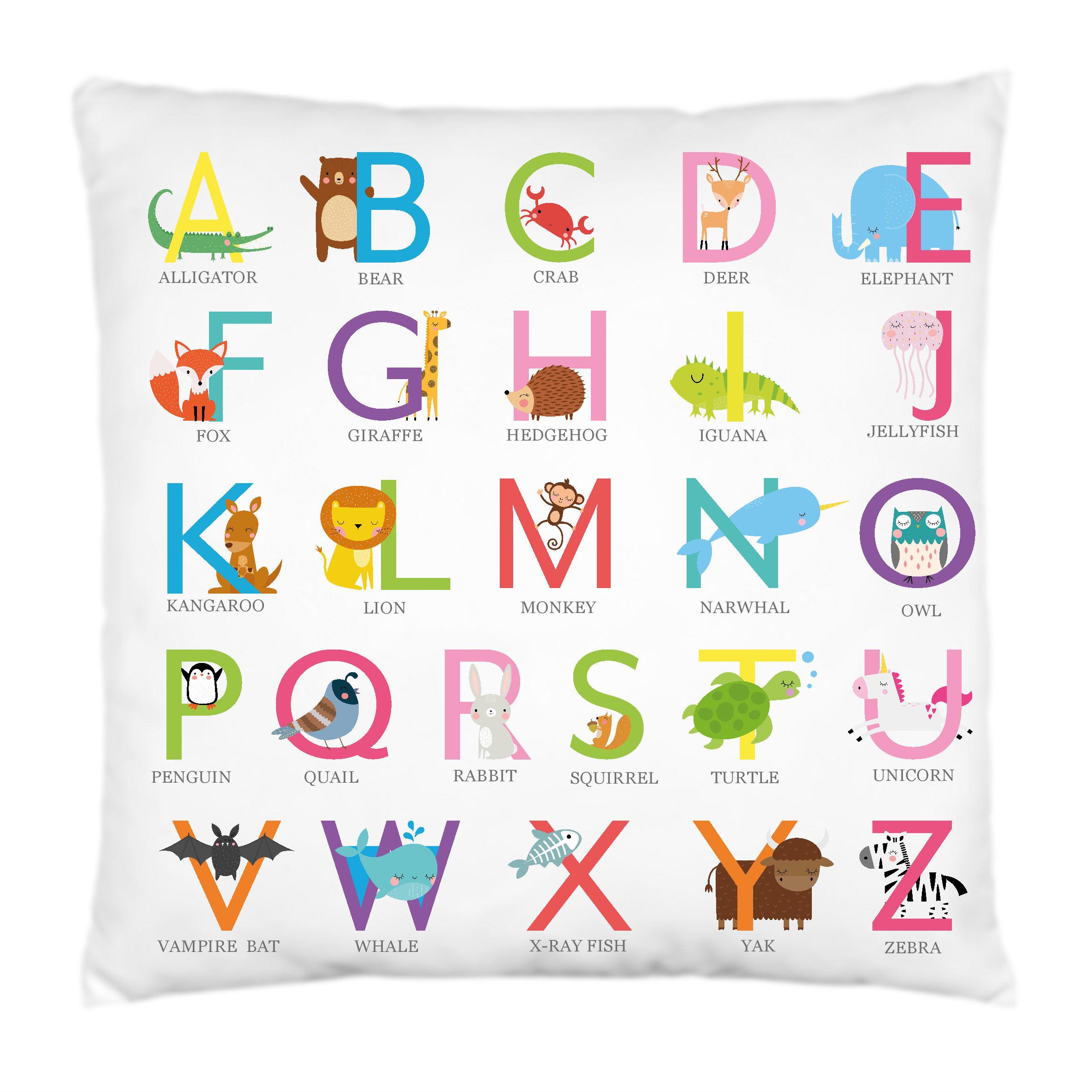 Animal Alphabet Cushion,Pillow,Kids Room,New Baby Gift,Learning Resource,Educational Resource,Selling,Home Decor