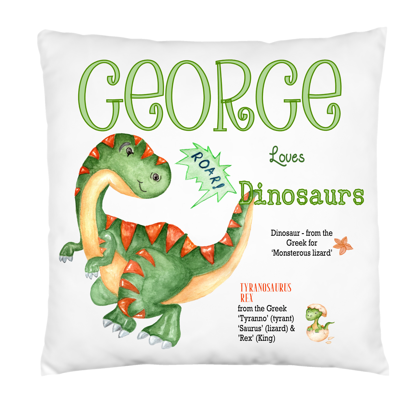 Personalised Dinosaur Cushion,Pillow,Dinosaurs,Dinosaur Gift,Kids Bedroom,Playroom,Home Decor