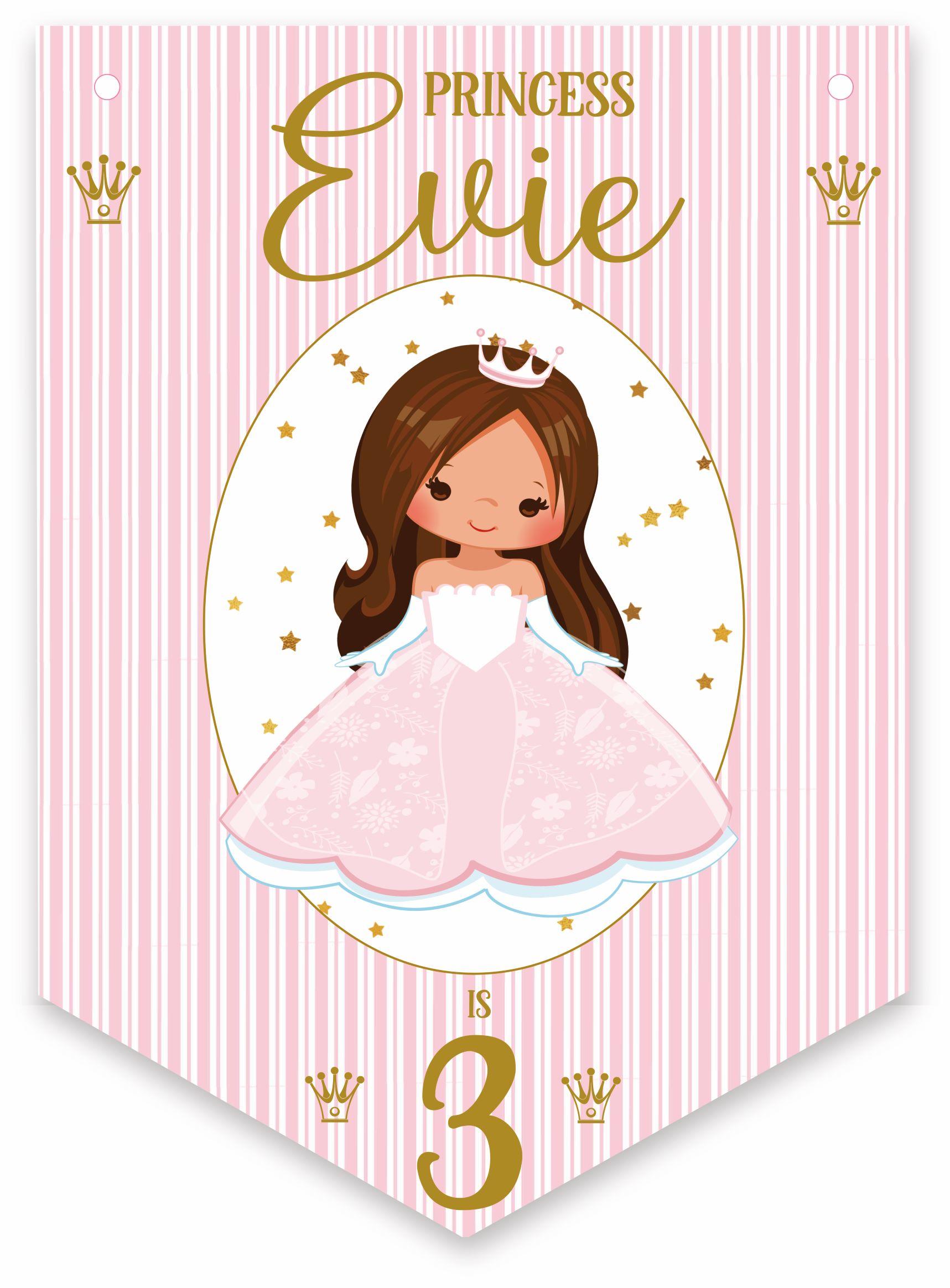Princess Birthday Bunting,Personalised Childrens Birthday Party Banner,Garland,Choice of Hair Colour