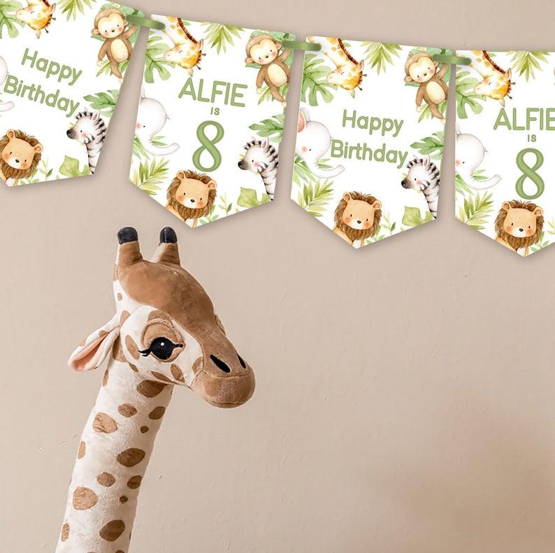 Safari Jungle Birthday Bunting,Personalised Childrens Birthday Party Banner,Garland