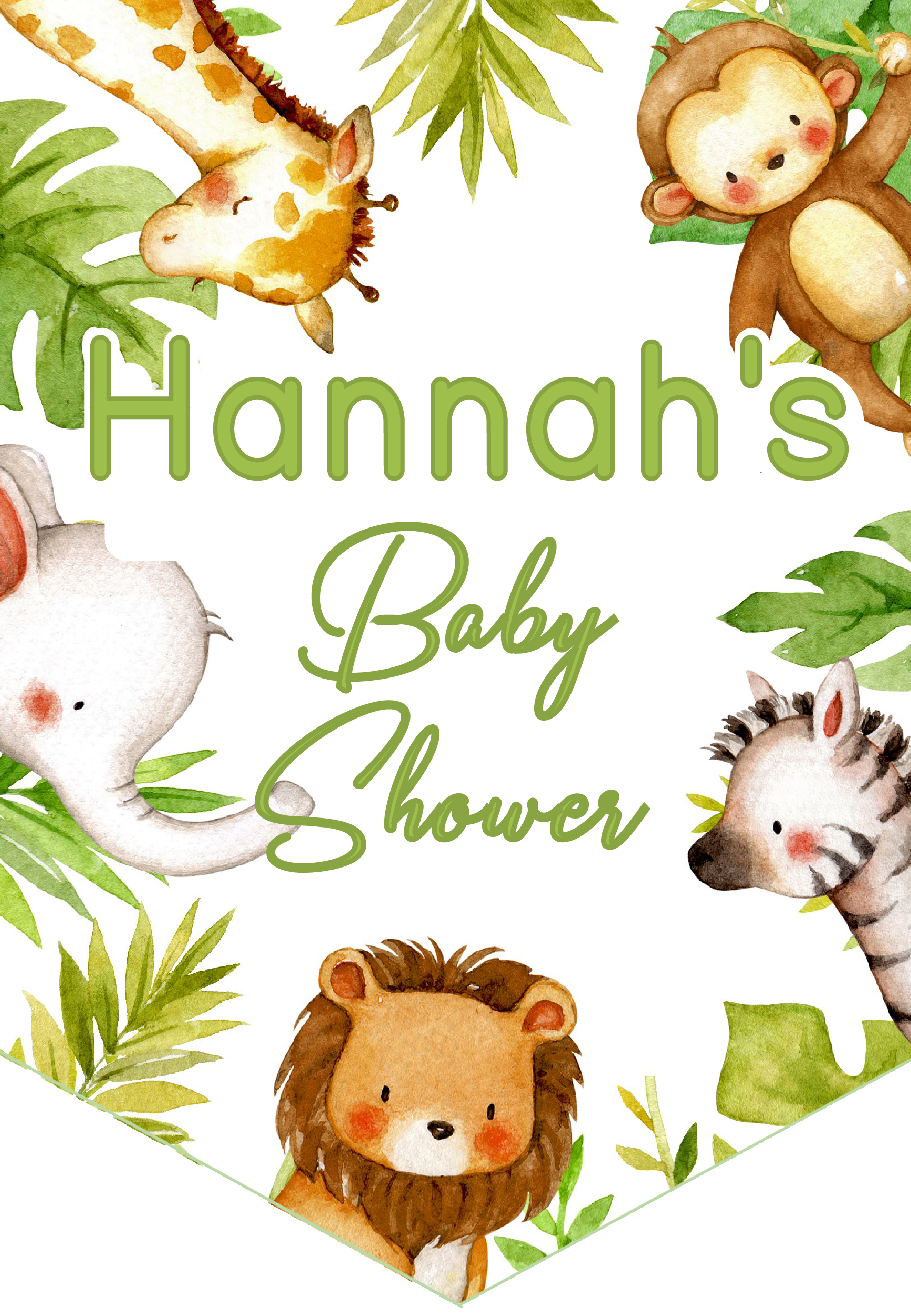 baby shower bunting,personalised, jungle animals