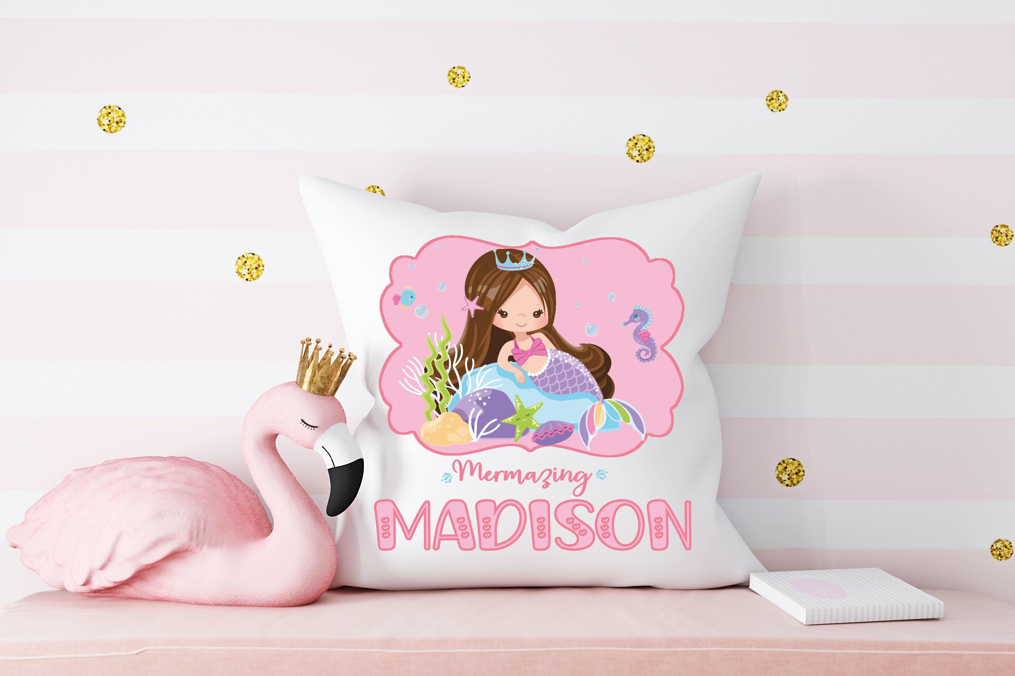 Mermaid Cushion Personalised,Pillow,Throw,Blonde or Dark Hair,Personalised Gift for girls,girls gift,girls bedroom,kids room,home decor