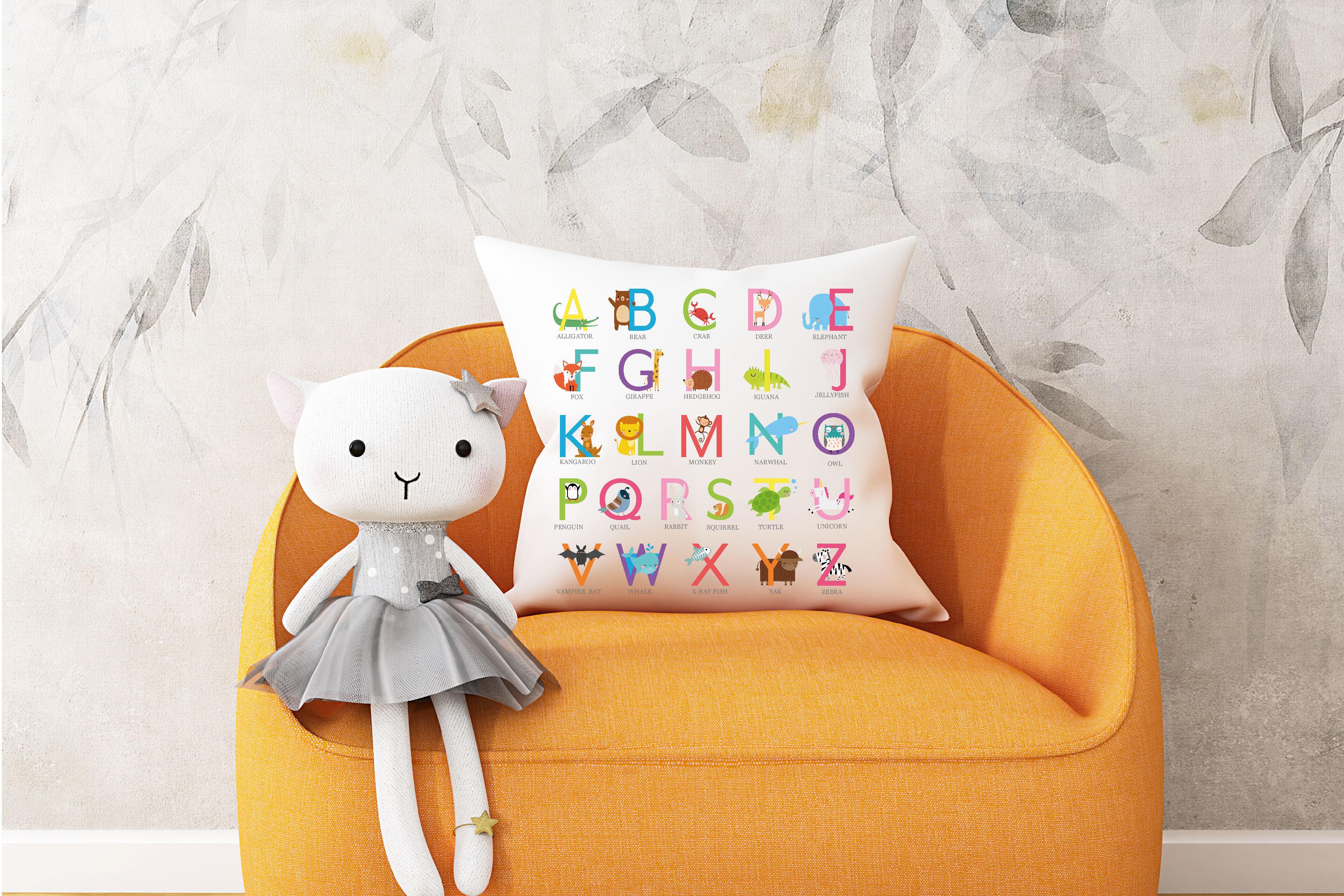 Animal Alphabet Cushion,Pillow,Kids Room,New Baby Gift,Learning Resource,Educational Resource,Selling,Home Decor