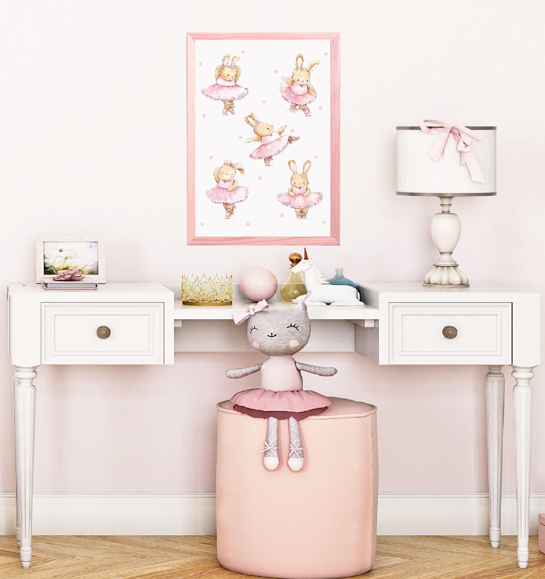 Pink Ballerina Bunnies Watercolour Print,Perfect Gift for a Ballerina,Dancer, or Ballet Themed Bedroom