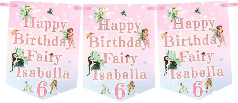 Personalised Fairy Birthday Bunting,Garland,Fairy Gift,Fairy Birthday Banner,8 Flags