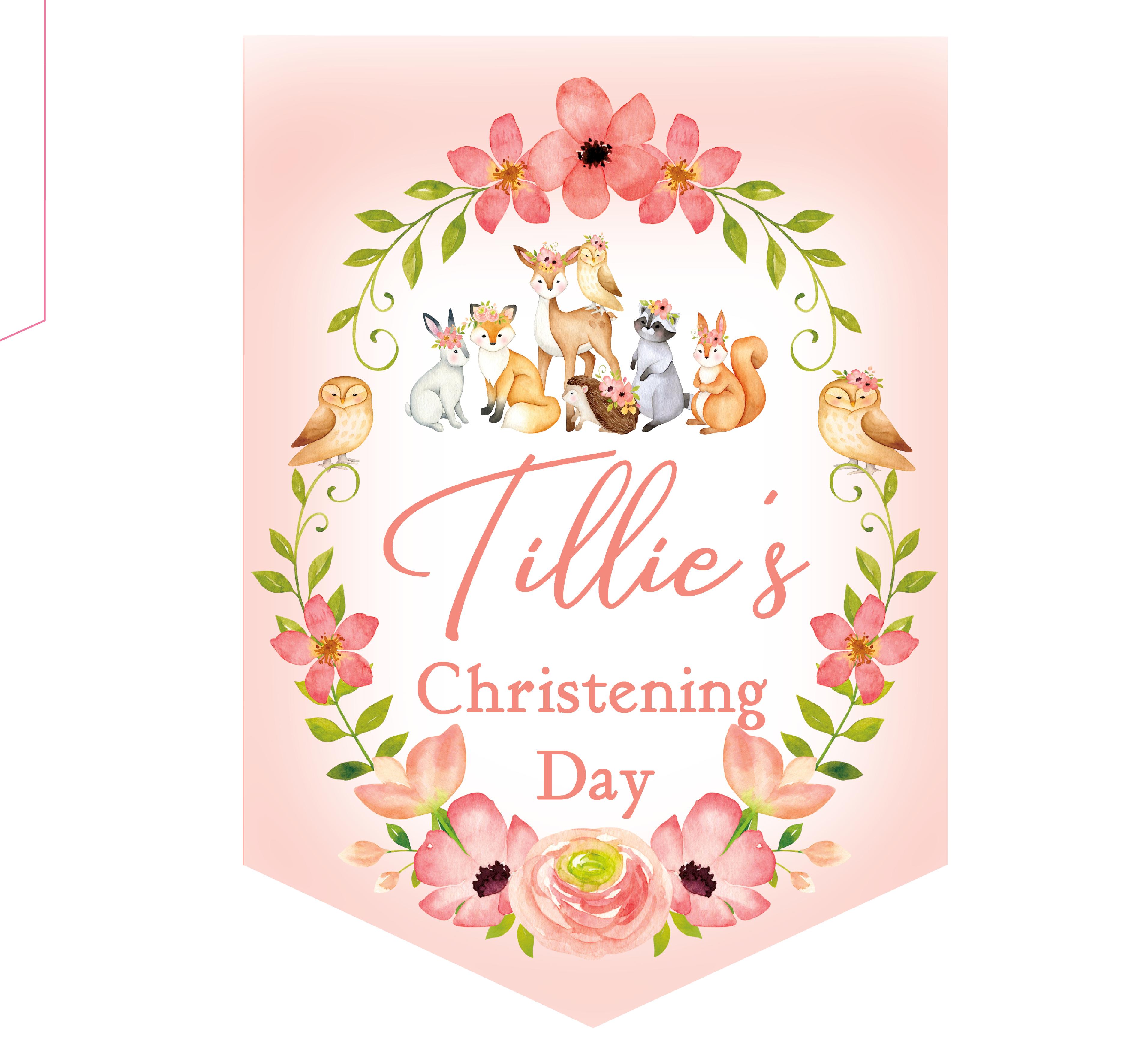 Christening Day Bunting,Christening Banner,Girls Christening Day Bunting,Woodland Animals