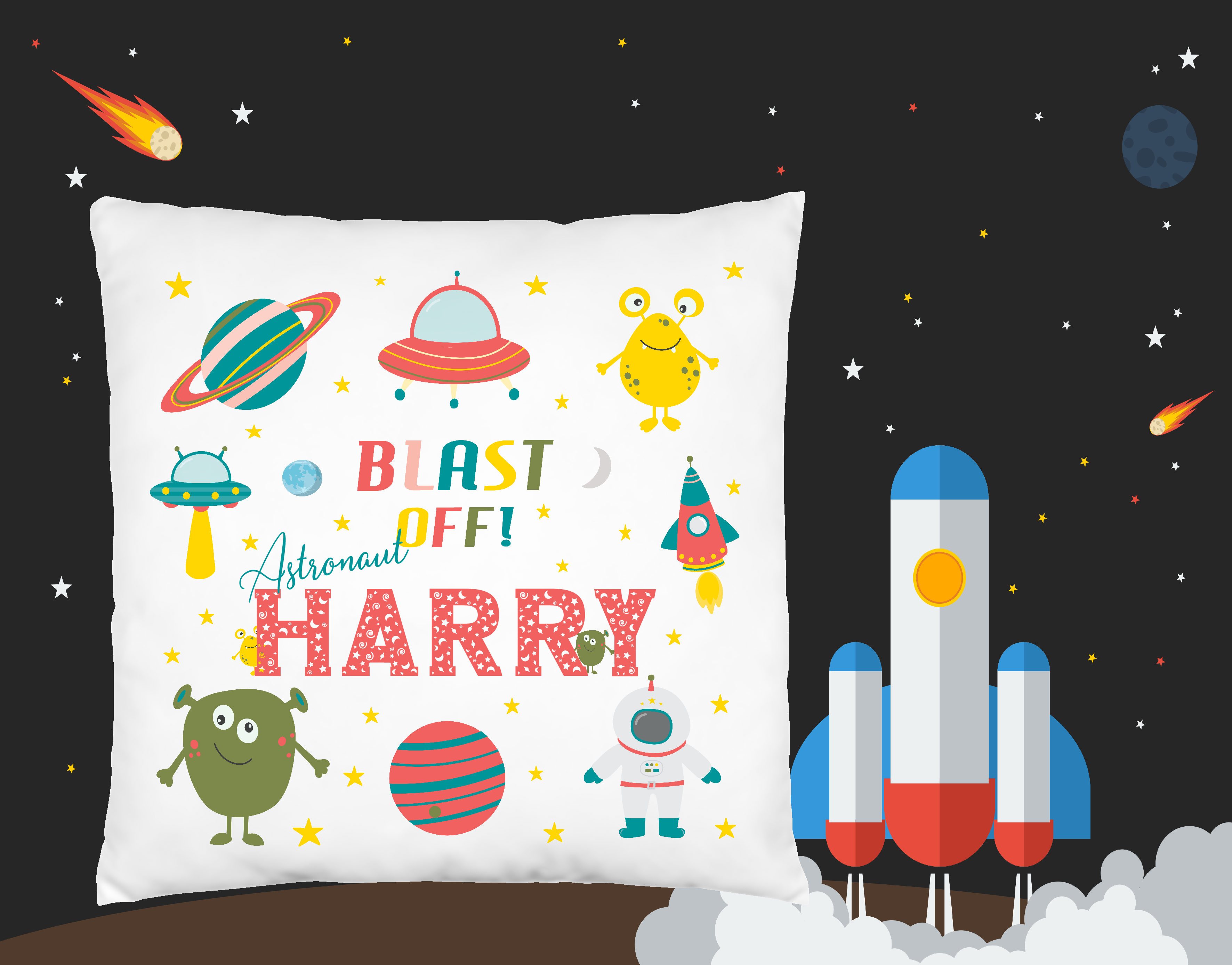 Space Cushion Personalised,Pillow,Throw,Rocket Cushion,Planets,Boys Gift,Boys Bedroom,Home Decor
