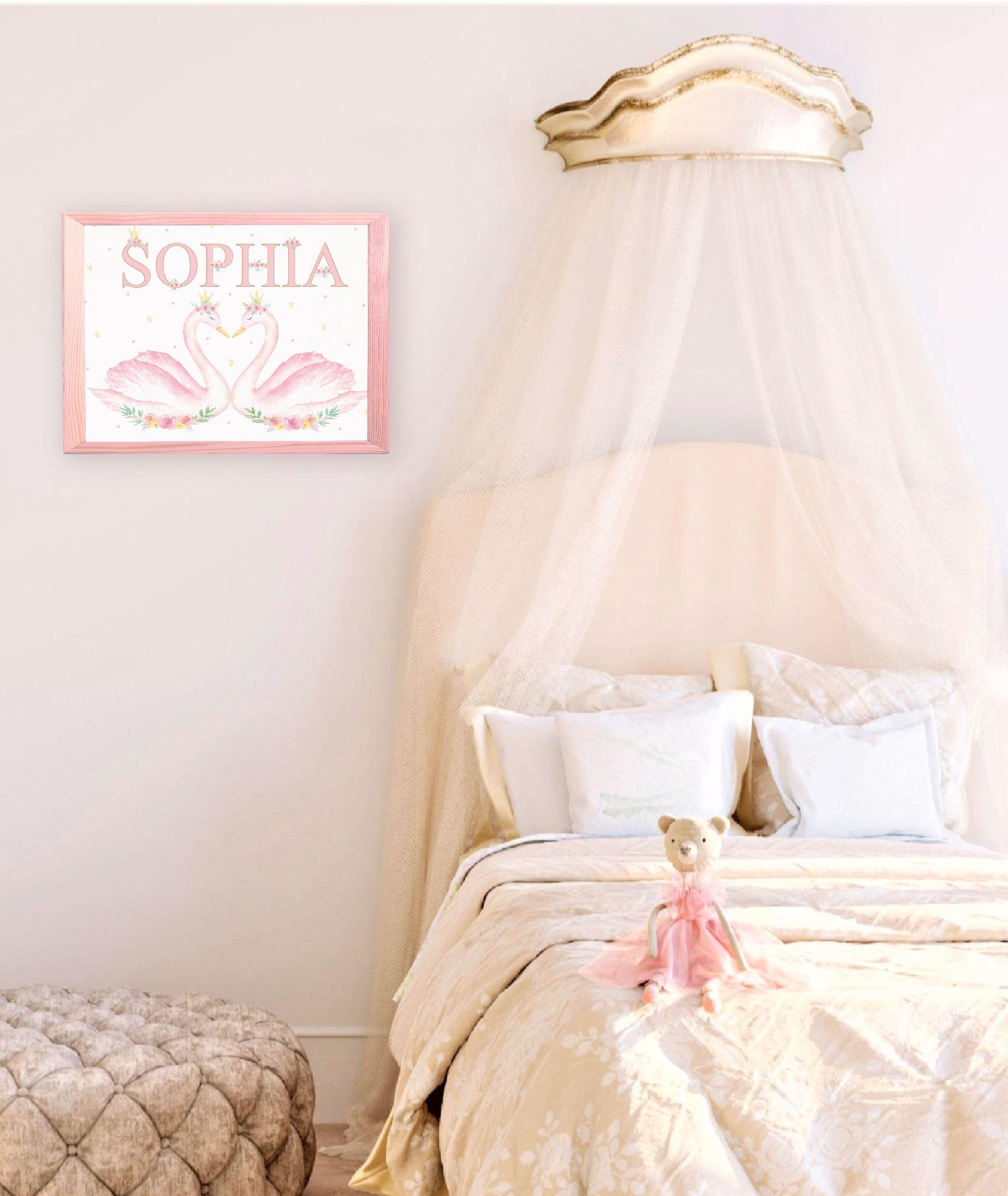 Pink Princess Swans Personalised Watercolour Print Perfect For Pink Girl's Bedroom,Ballet Bedroom,Nursery or Playroom