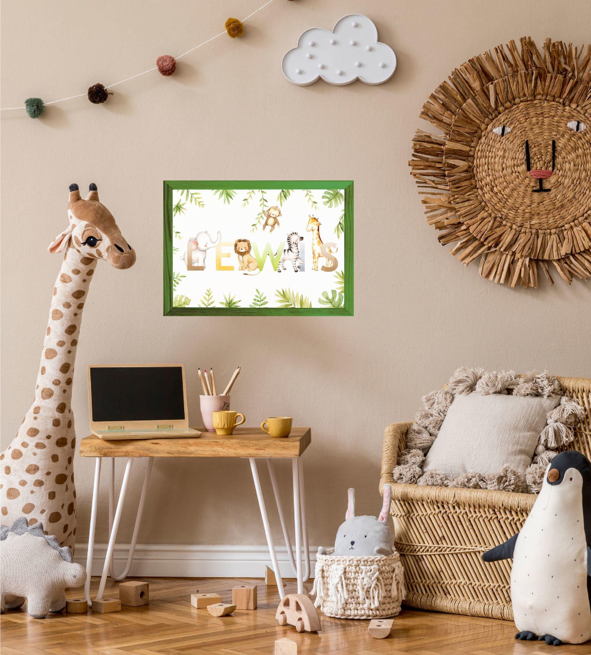 Safari Jungle Animals Print Picture,Personalised,New Baby Gift,Christening Gift,Nursery,Jungle Safari Bedroom,Playroom