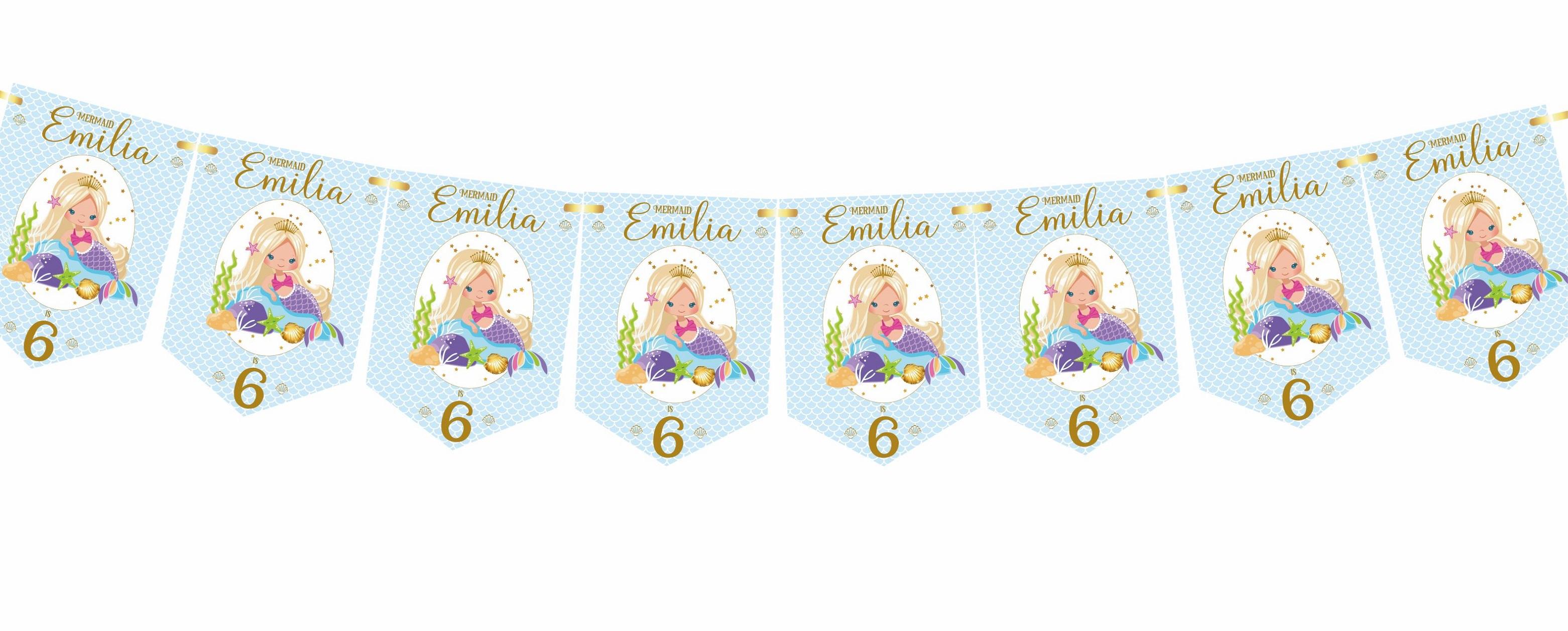 Mermaid Birthday Bunting,Personalised Childrens Birthday Party Banner,Garland,Choice of Hair Colour