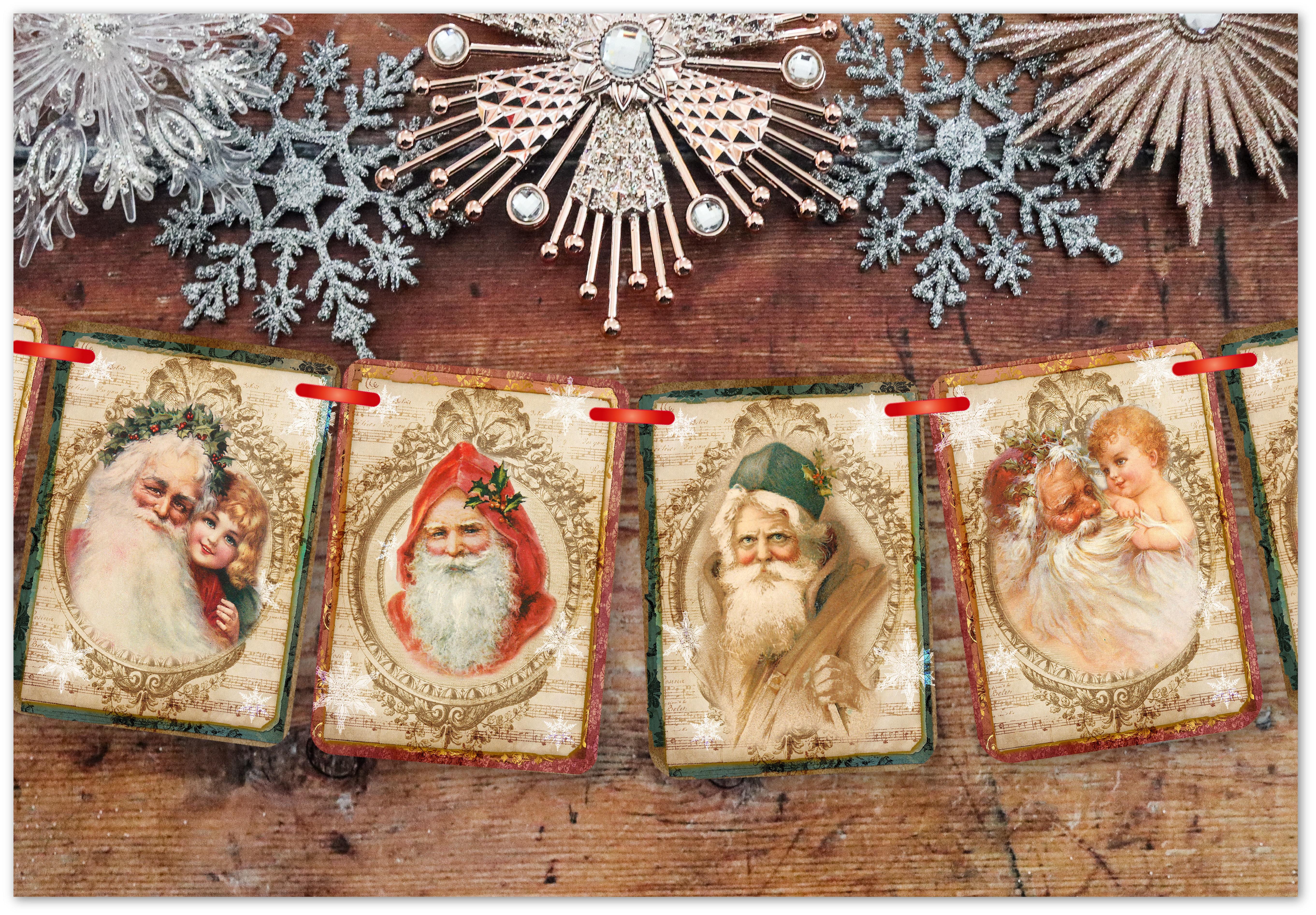 Vintage Santa Father Christmas Bunting,Christmas Garland,Christmas Decoration,12 Flags,3 metres