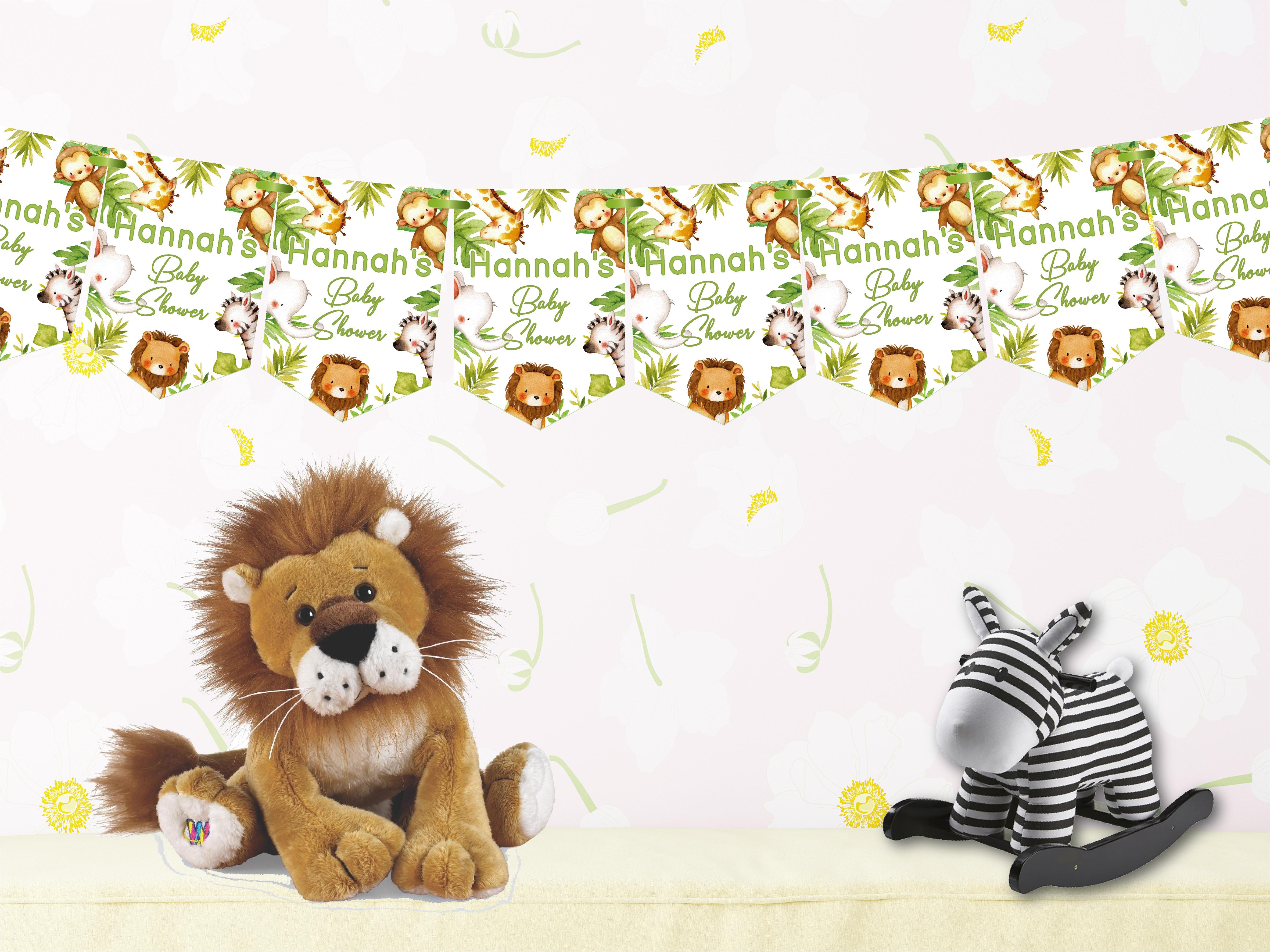decorations for baby shower,personalised jungle animals bunting