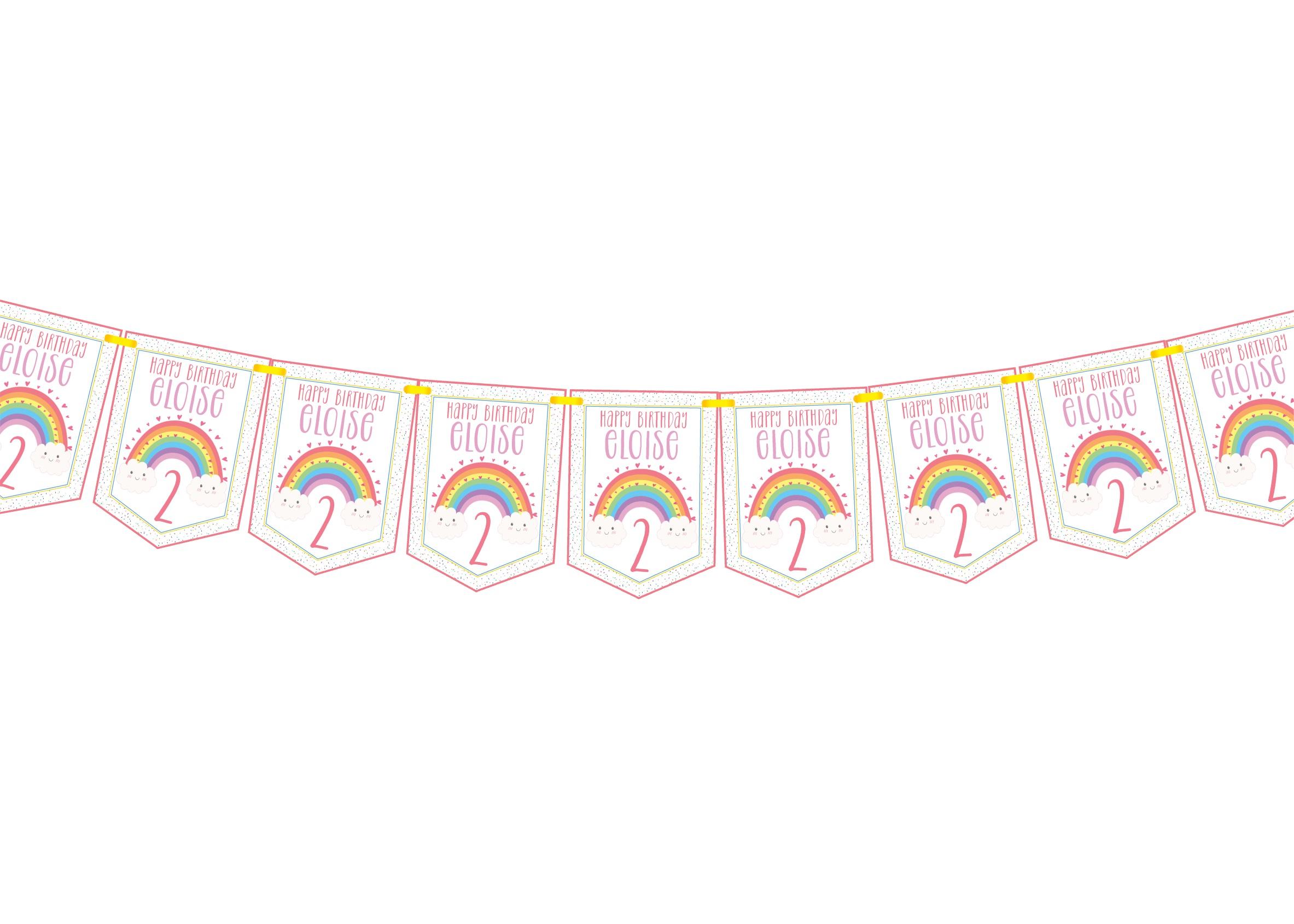 Rainbow Personalised Birthday Bunting,Girls Birthday Party Banner,Garland,Any Age