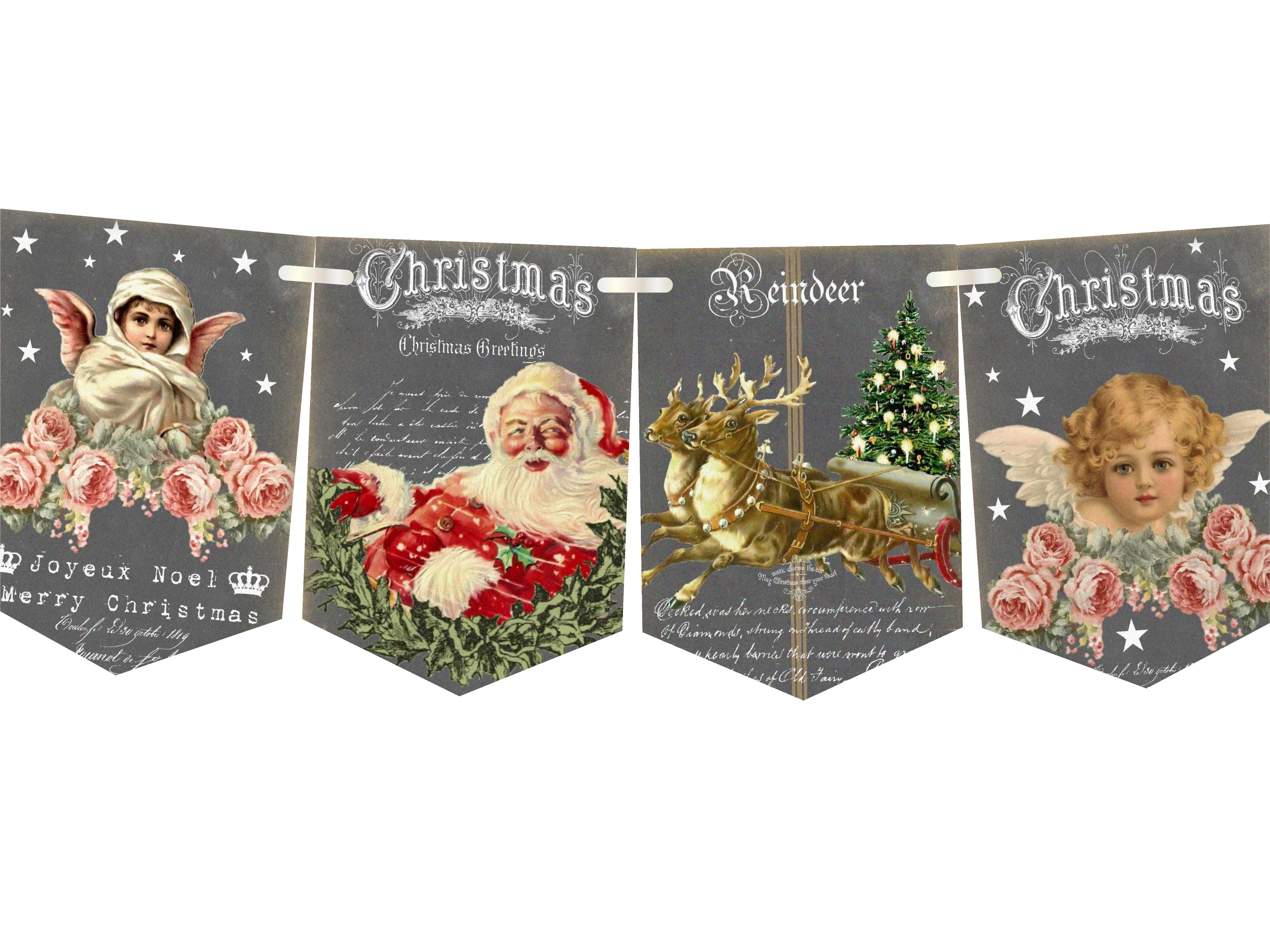 Christmas Bunting,Christmas Garland,Vintage Christmas Banner,12 Flags,3 Metres,Christmas Decoration