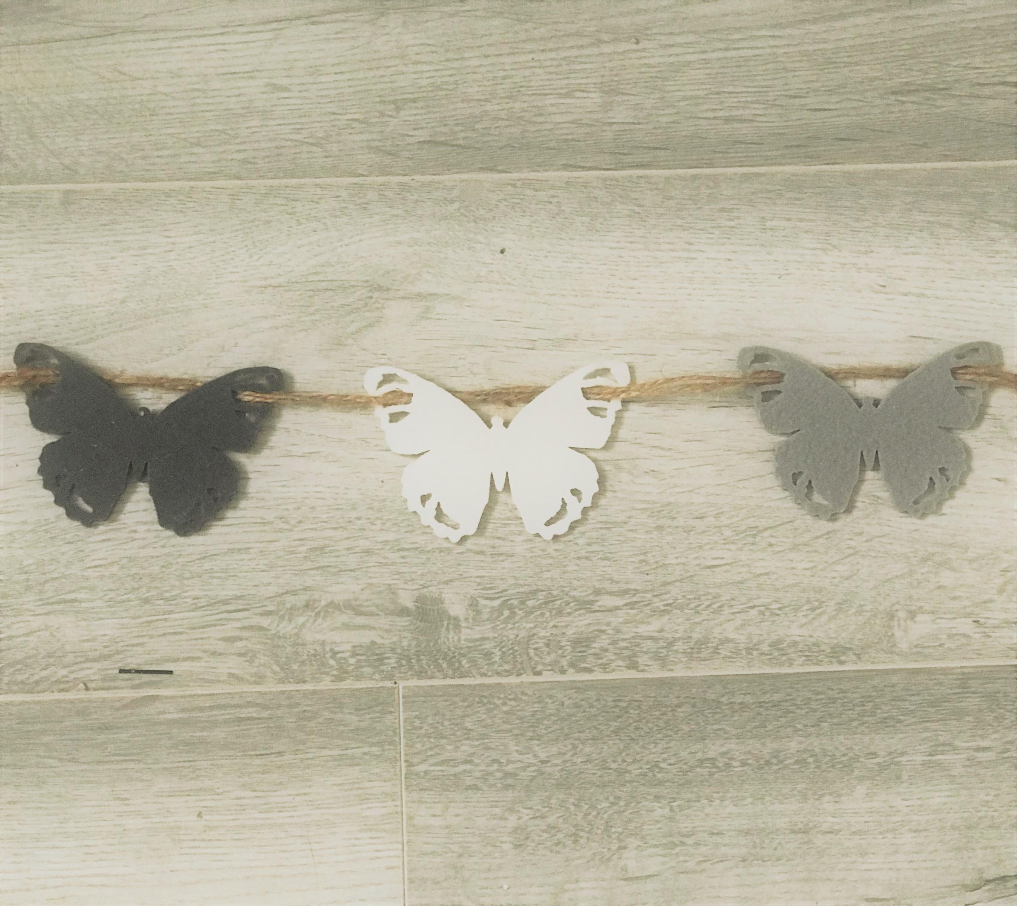 Grey Bunting,Garland,12 Rigid Felt Butterflies,Neutral or Vintage Home Decor,Kitchen,Nursery,2.5 Metres Long,Rustic Twine
