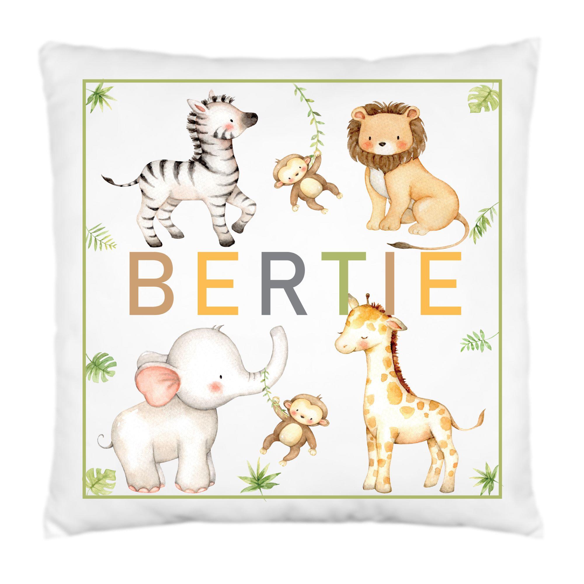 Personalised Safari Animals Cushion,Personalised,New Baby Gift,Christening Gift,Nursery,Kids Bedroom Decor,Playroom
