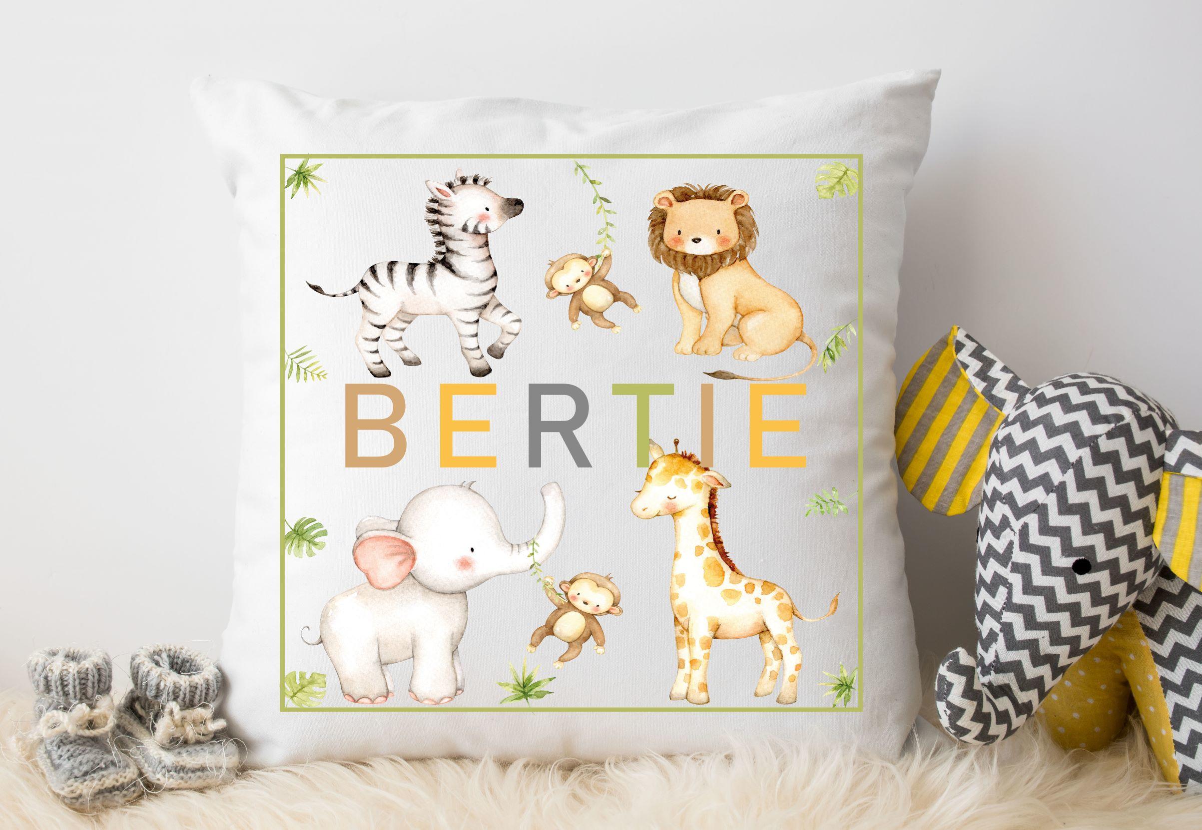Personalised Jungle Animals Cushion,Personalised,New Baby Gift,Christening Gift,Nursery,Kids Bedroom Decor,Playroom