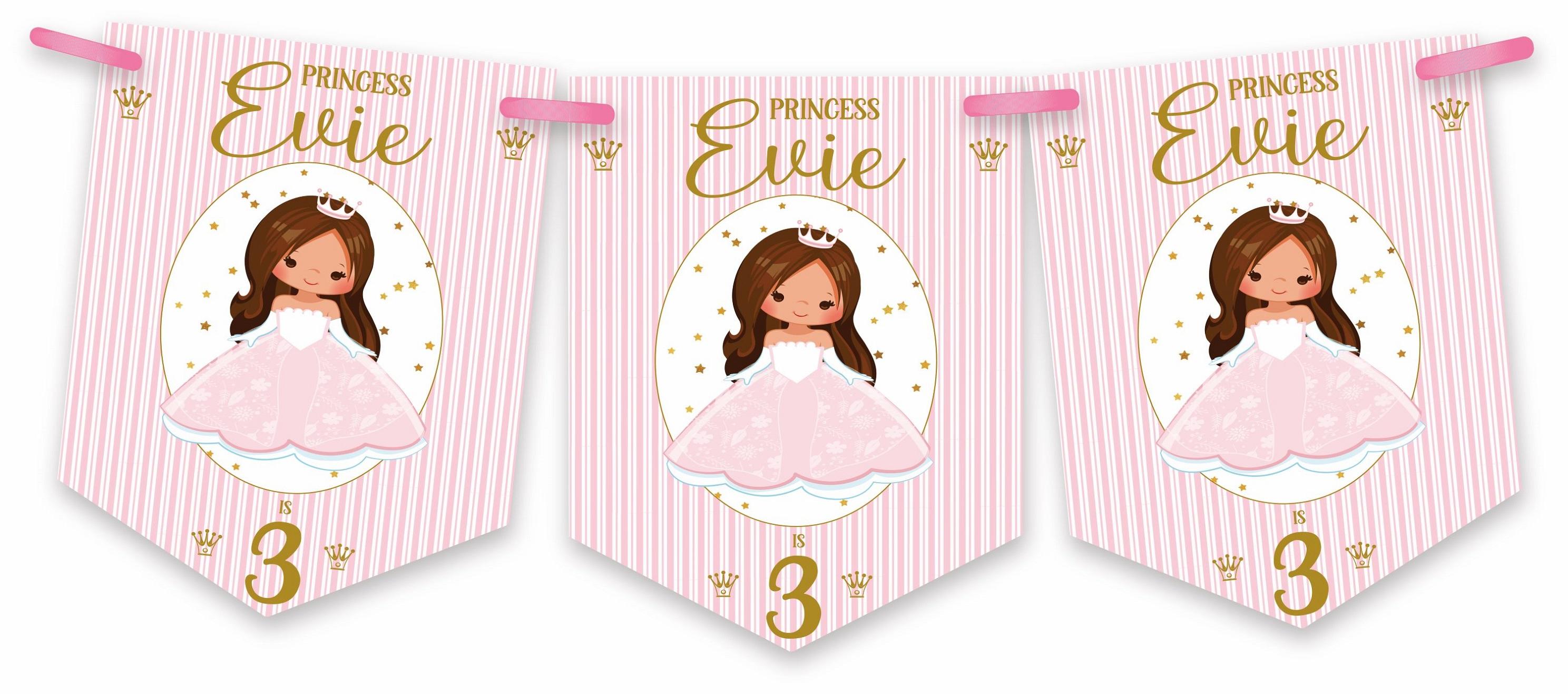 Princess Birthday Bunting,Personalised Childrens Birthday Party Banner,Garland,Choice of Hair Colour