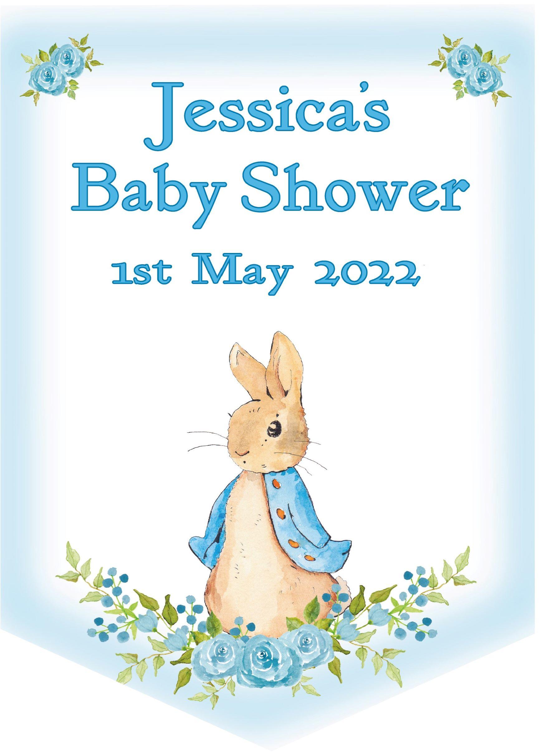 Personalised Peter Rabbit Blue Baby Shower Bunting,Banner,Boys Baby Shower Decoration