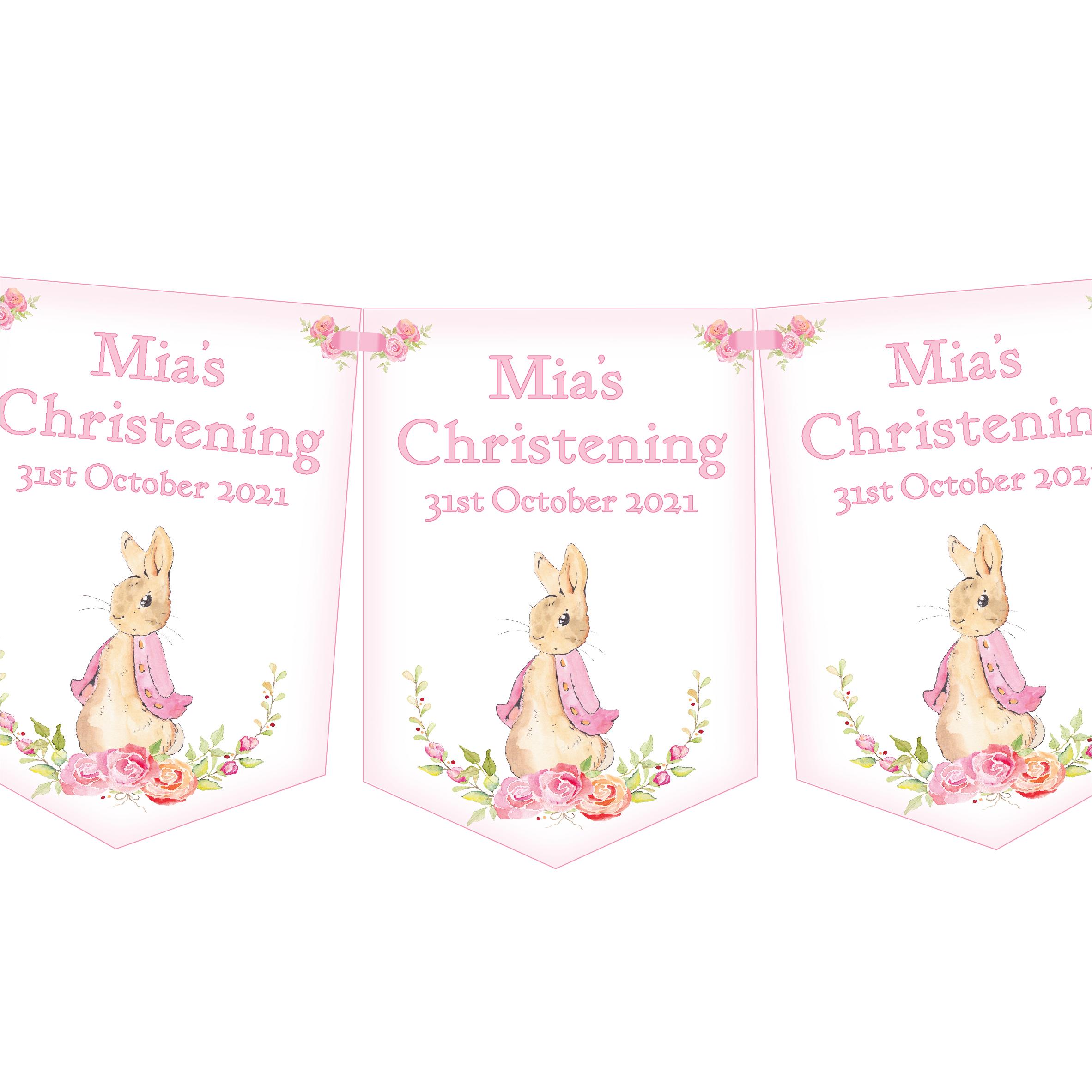 Peter Rabbit Pink Personalised Christening Bunting,Christening Banner,Girls Christening Day Bunting,Baptism