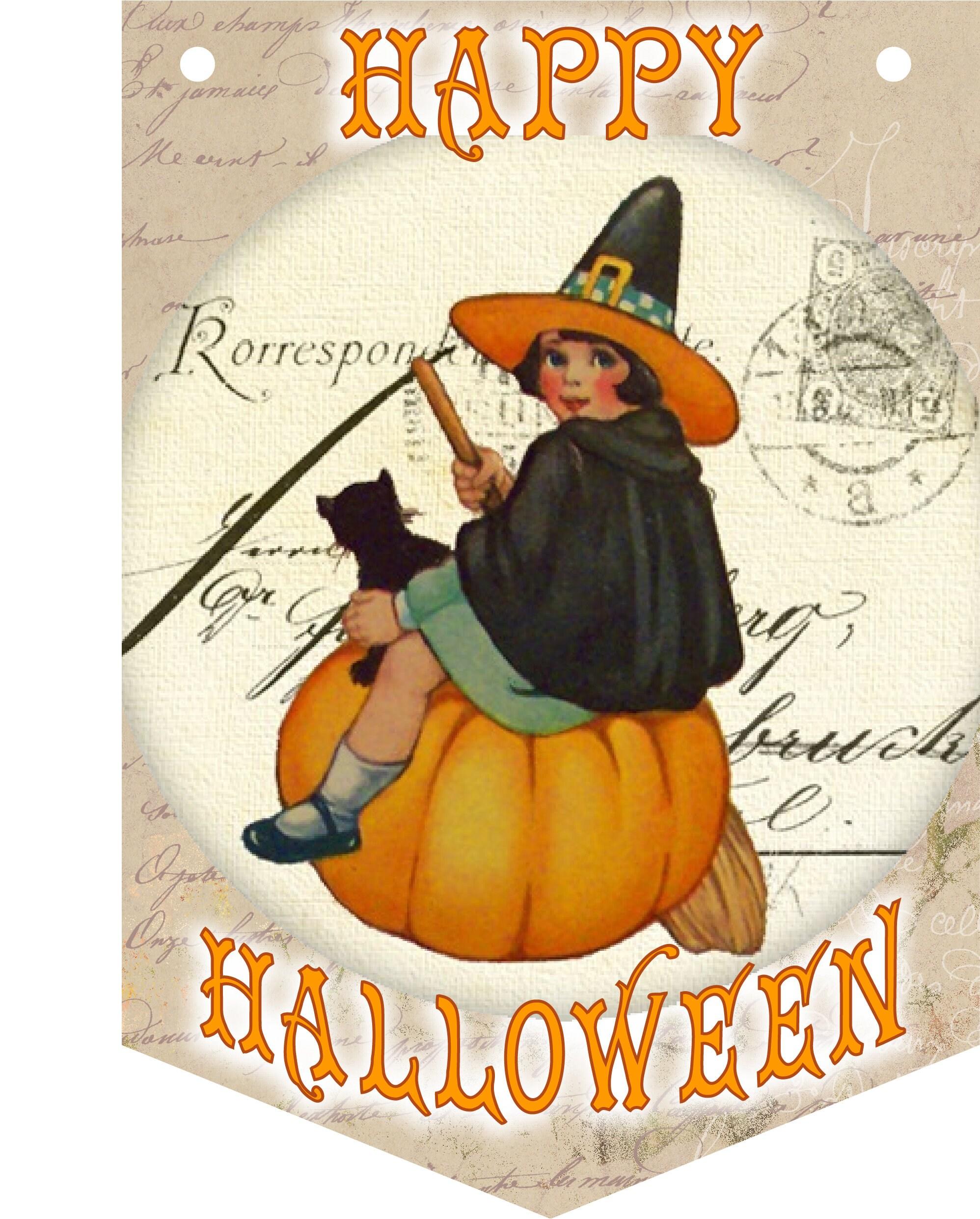 Halloween Bunting,Halloween Banner,8 Flags,Garland for Halloween Decoration,Vintage Halloween