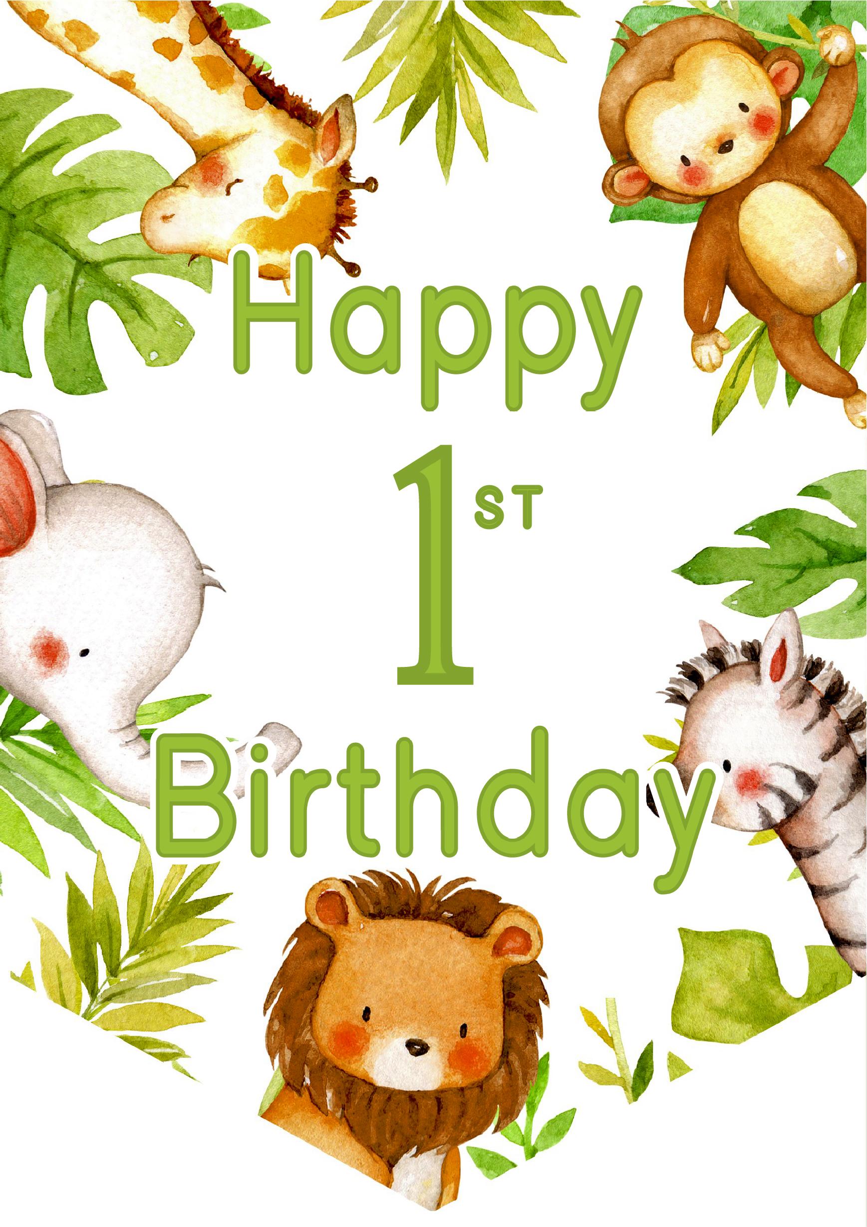 Jungle Animals Safari 1st Birthday Bunting,Personalised Childrens Jungle Themed Birthday Party Banner,Garland