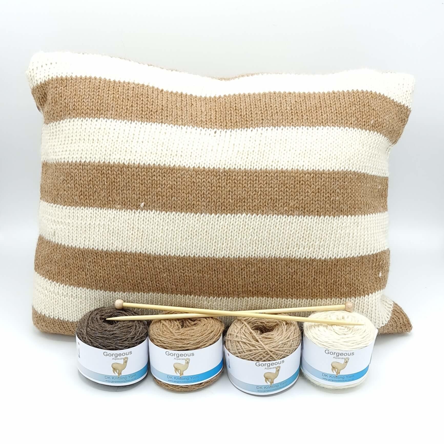 Striped cushion in off white and naural fawn - back