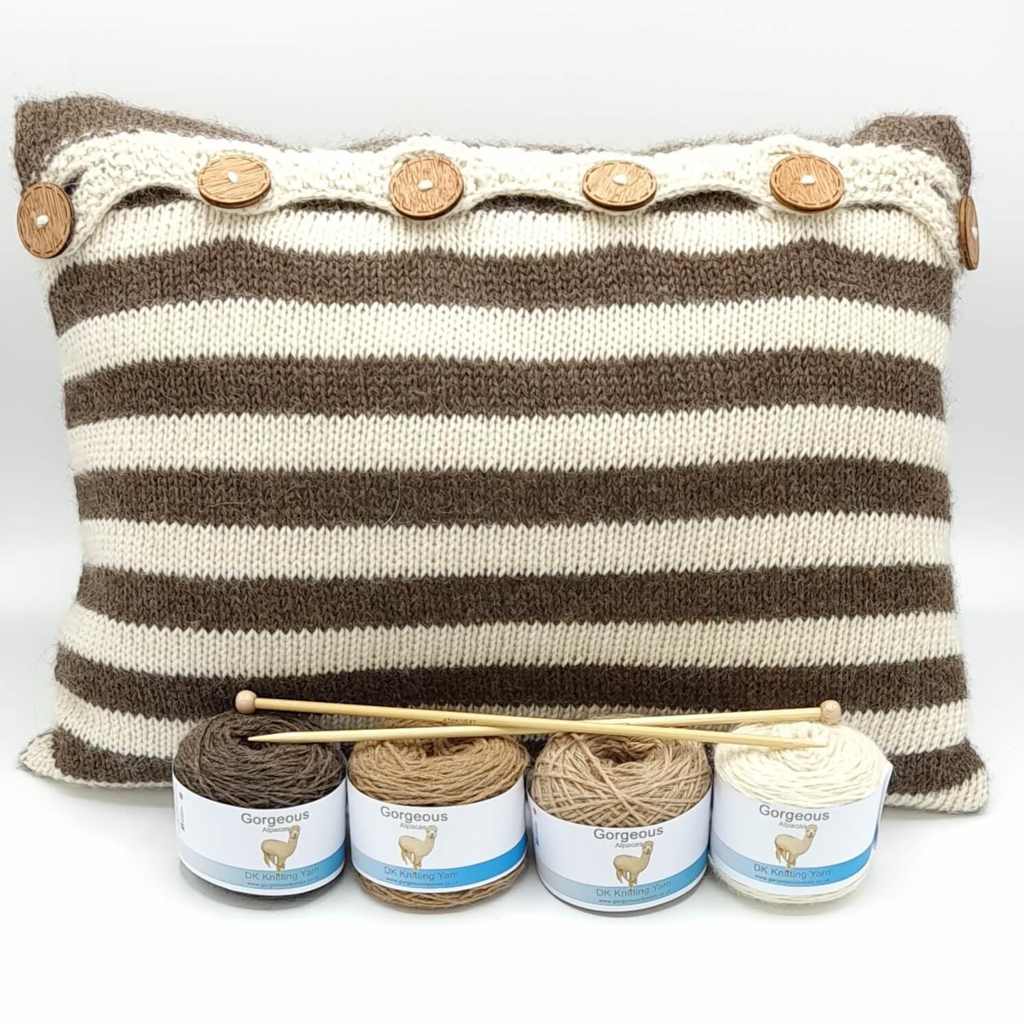 Striped cushion in off white and speckledy grey brown with other colours