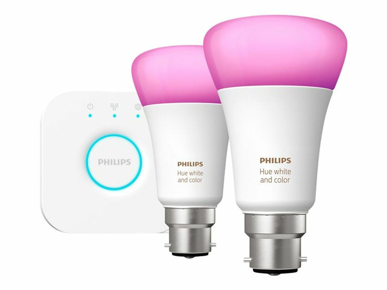 Philips Hue White and Colour Ambiance Starter Kit (B22, two bulbs with hub)