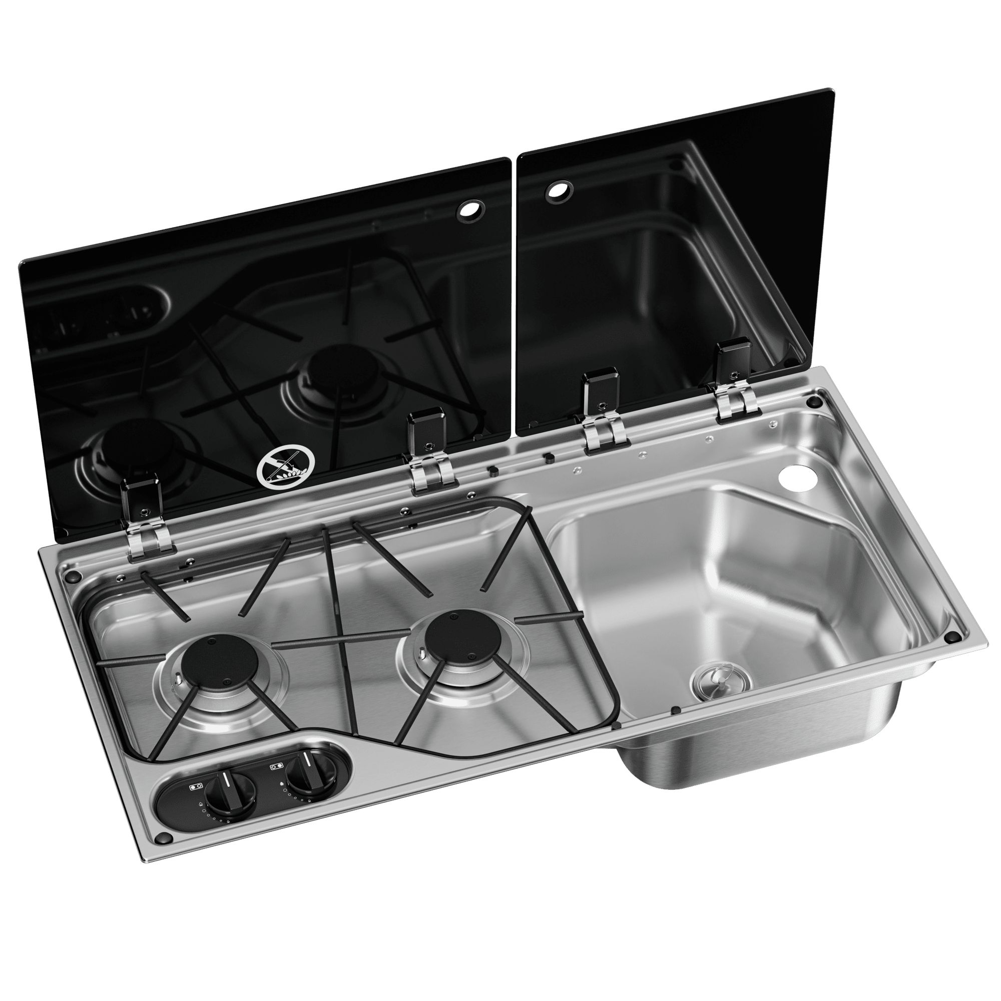 DOMETIC CVC 1700G 2-Burner Hob/Sink Combi With Glass Lid Sink on Right