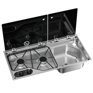 DOMETIC CVC 1700G 2-Burner Hob/Sink Combi With Glass Lid Sink on Right