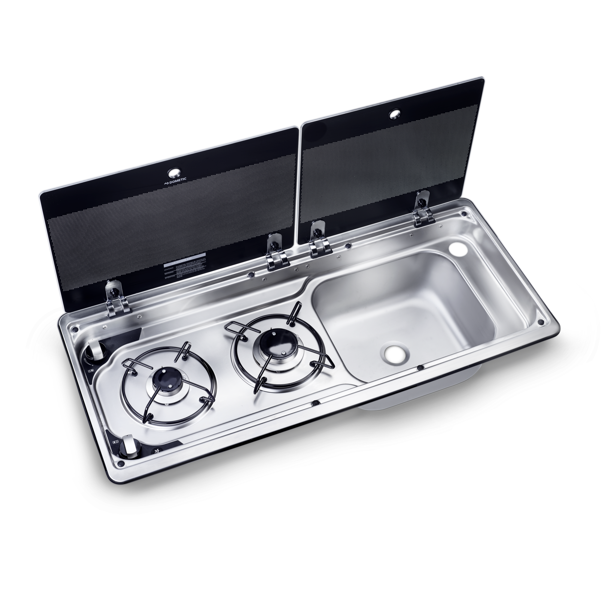 DOMETIC MO 9722R Compact 2-Burner Gas Hob Sink Combi with Glass Lid and Gas Shut Off