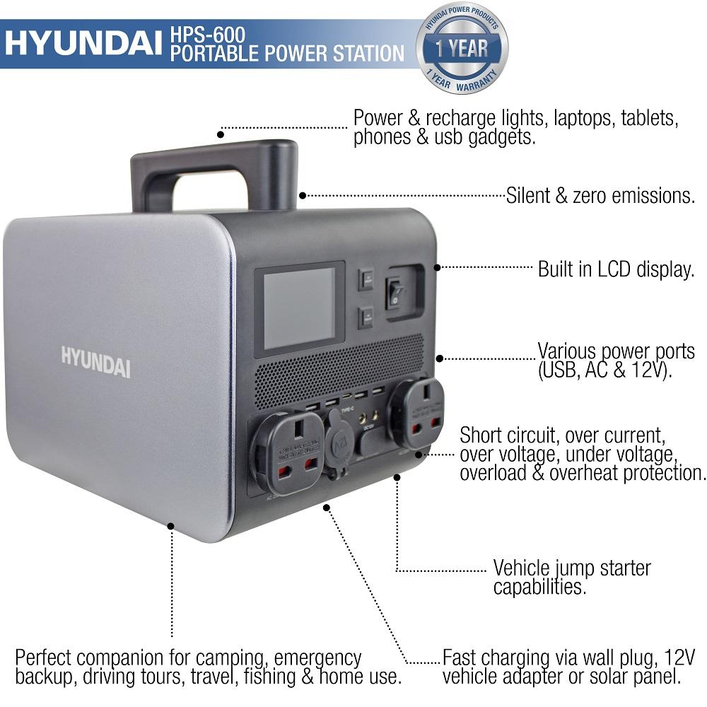 Hyundai HPS-600 Portable Power Station features