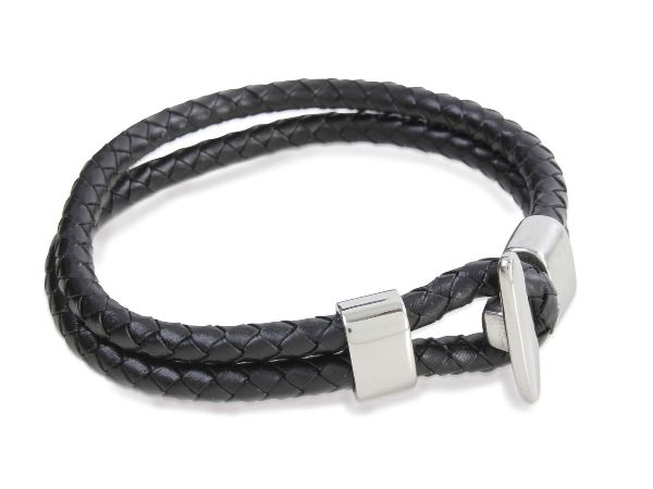 Brown Leather Double Bracelet Stainless Steel Clasp – LR427