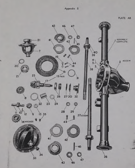 Plate AR from the 16HP parts book. Showing the rear axle