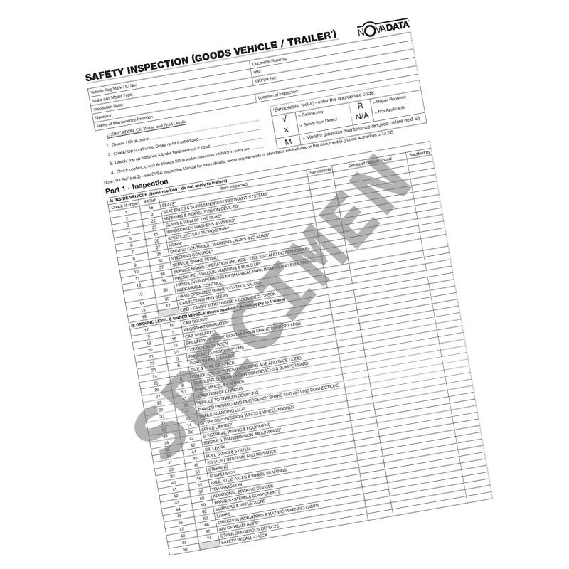 Safety Inspection Report Book HGV And Trailer 