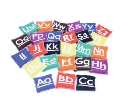 beanbags with the alphabet on