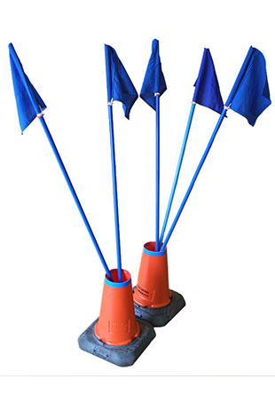 5 blue flags and 2 flag cones