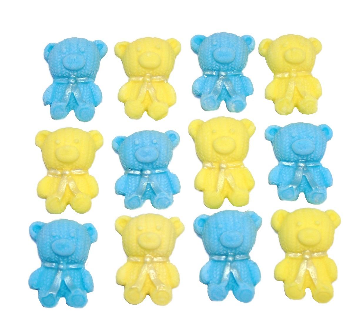 12 Cute Blue & Yellow Mixed Vegan Teddies edible Cupcake Toppers