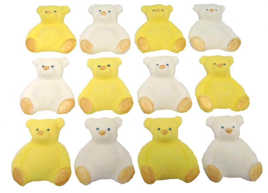 12 Edible Yellow & White Teddies Cupcake Toppers Cake Decorations