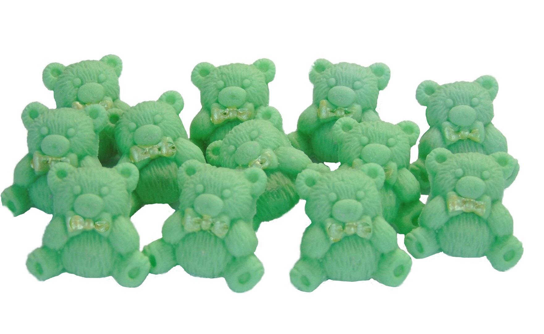 12  Green Coloured teddies Vegan, Dairy & Gluten Free cupcake toppers