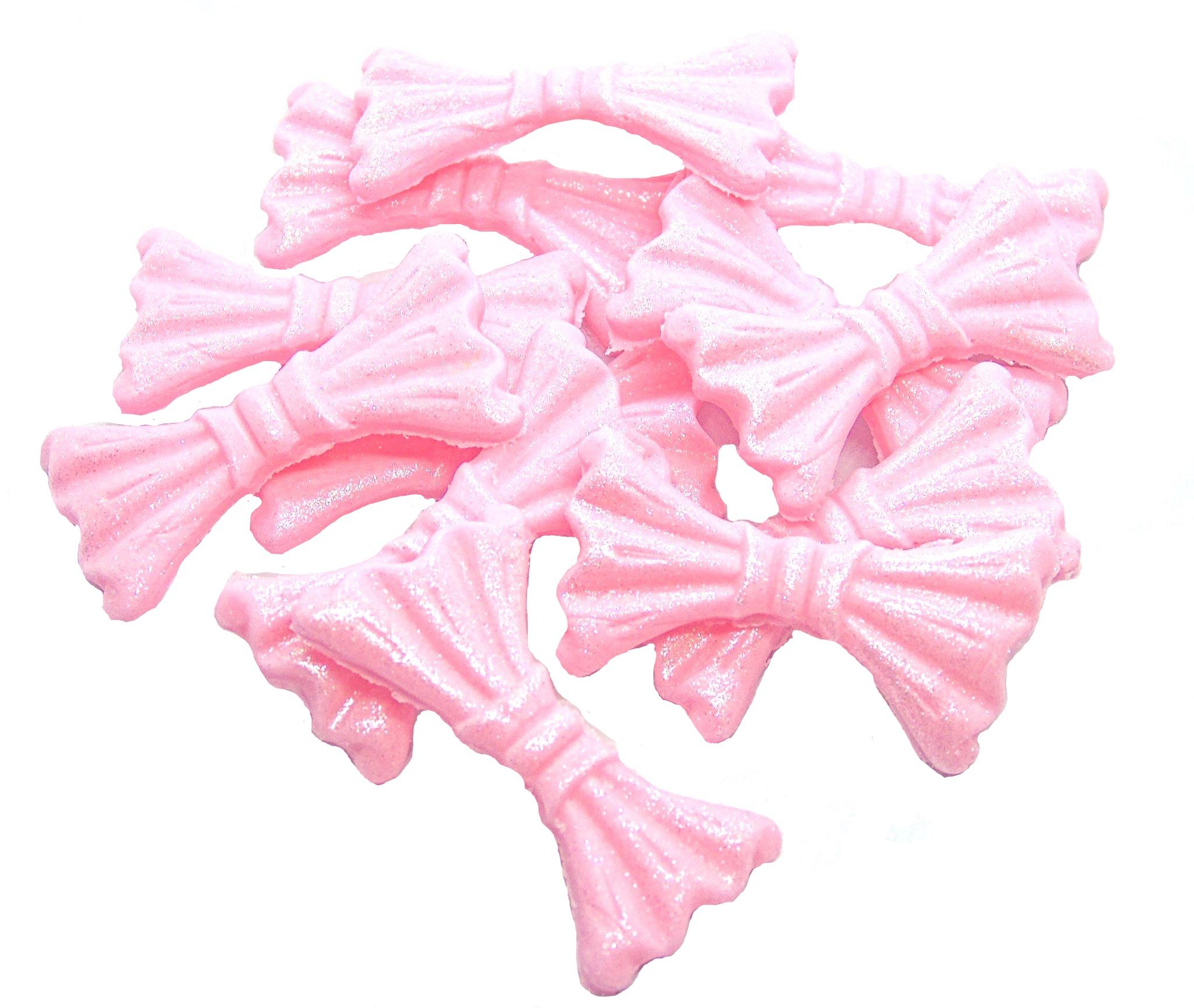 12 Vegan Glittered Pink Sash Bows Wedding Cupcake Cake Decorations