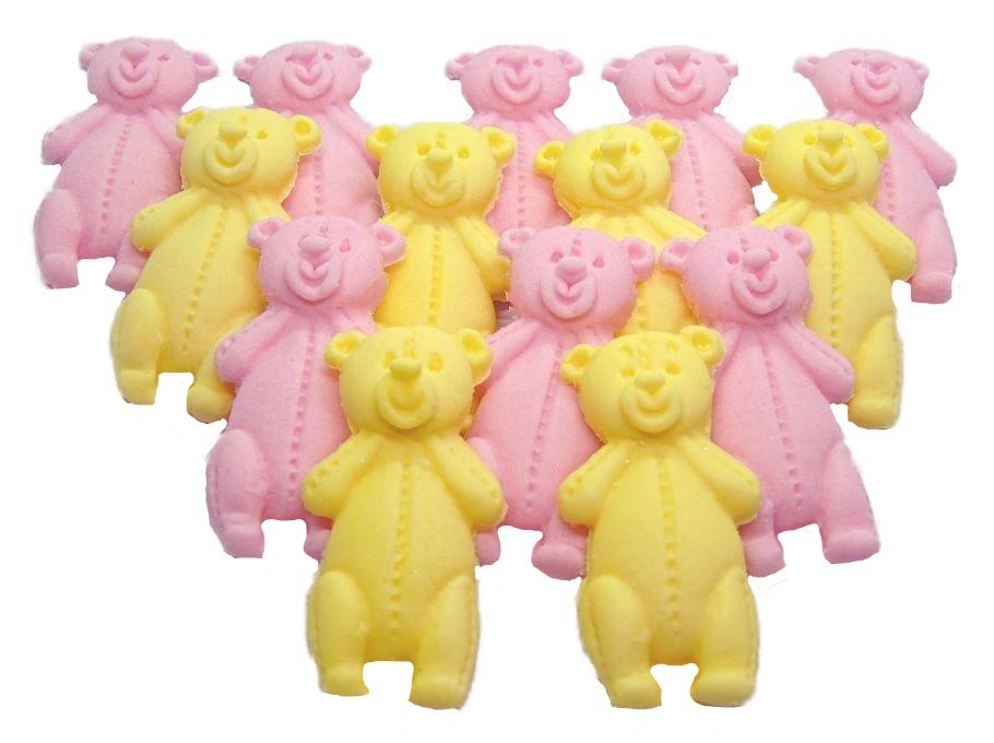 12 Vegan pink & Yellow  Mixed Little Teddys Cupcake Cake Decorations
