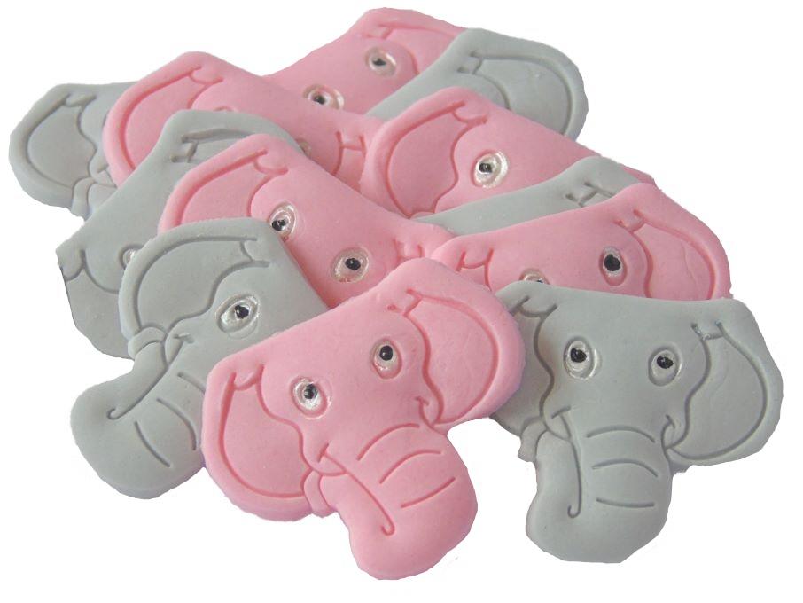 12 Pink & Grey mix Elephants Vegan Birthday Baby Shower Cupcake Toppers