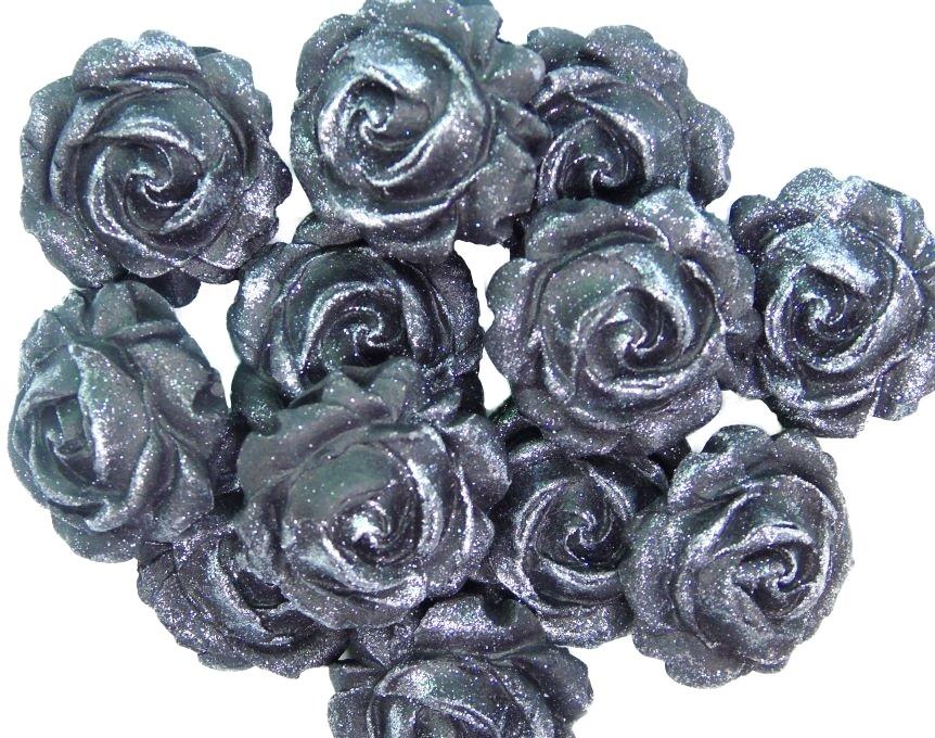 12 Glittered Black Roses Vegan Birthday Cupcake Toppers