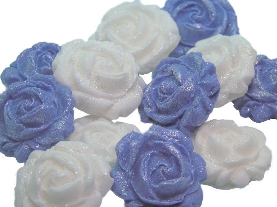 12 Vegan Glittered Purple & White Mix Coloured Roses Cupcake Toppers