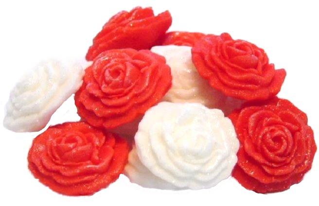 12 Vegan Glittered Red & White Mix Roses Cupcake Toppers