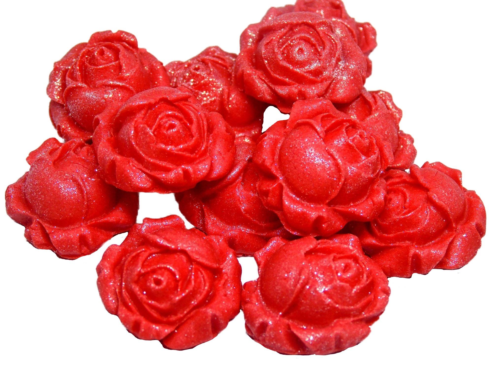 12 Glittered Red Rose Buds Edible Vegan Cupcake Cake Toppers